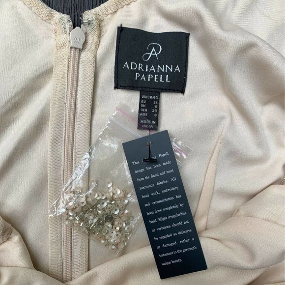 Adrianna Papell Brooklyn Prom Bridesmaid Dress Beige Zipper V Neck Sequins 4 - Picture 7 of 10